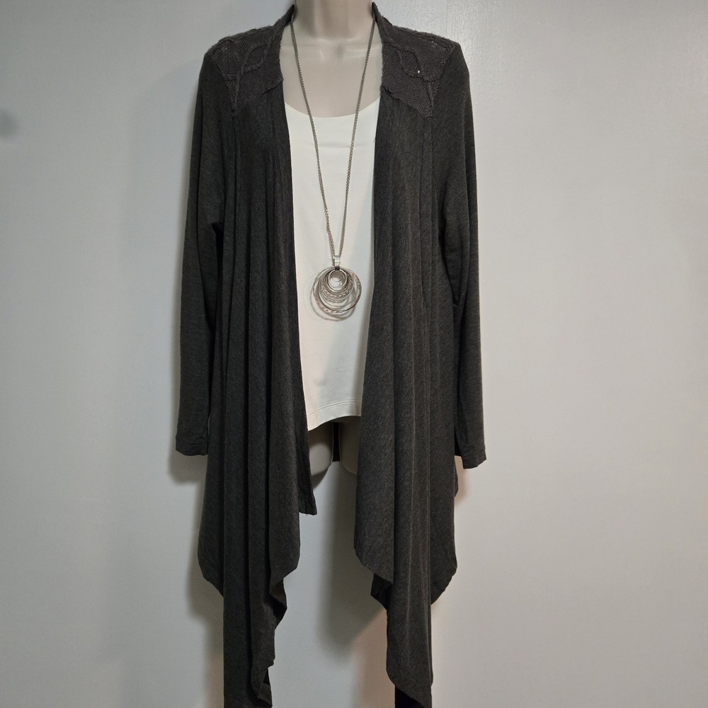 Zenergy Retreat By Chico's  Size L (2) Gray Soft Jersey Knit Open Sweater Jacket